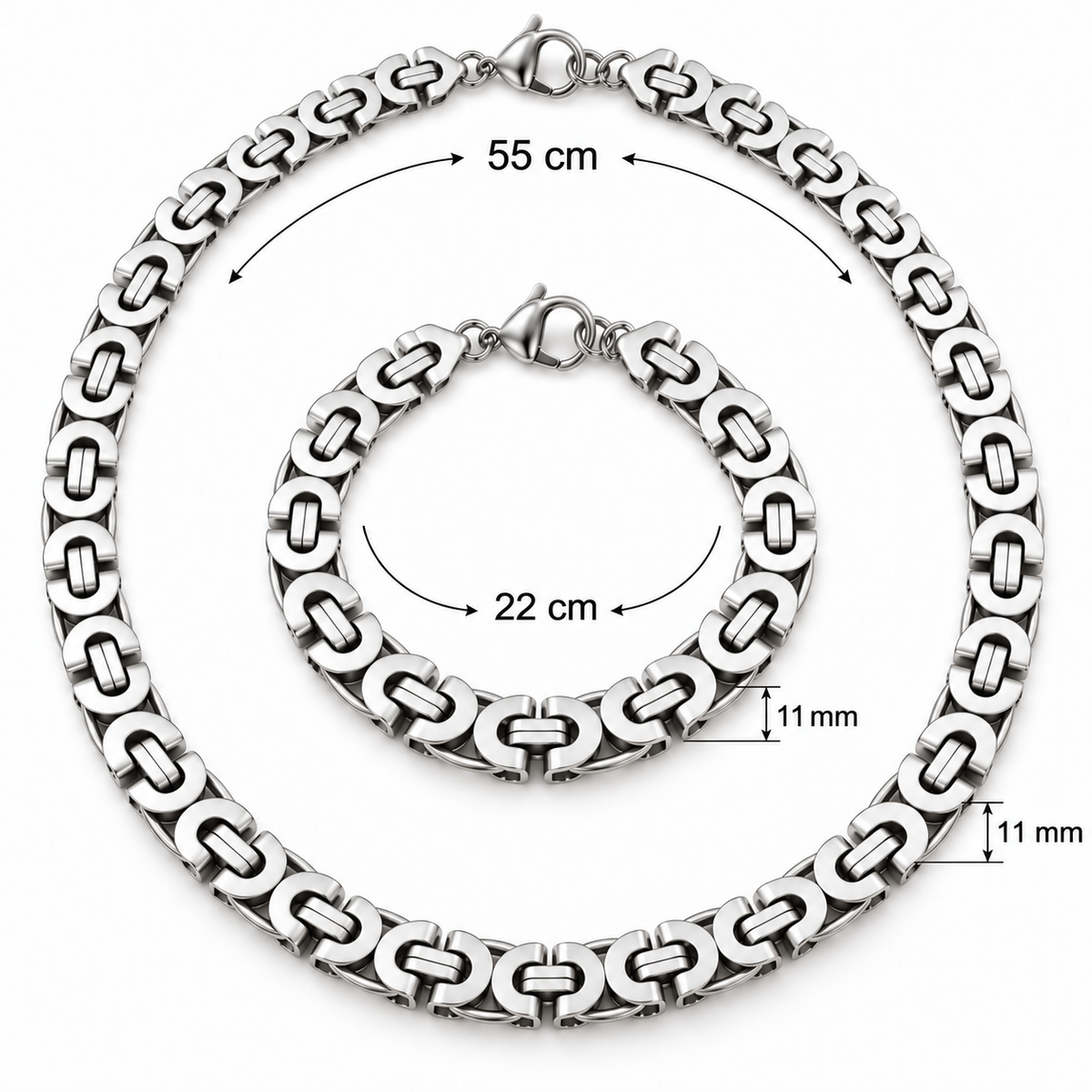 Intero Schakelketting & Armband Set voor Heren – Goud of Zilver