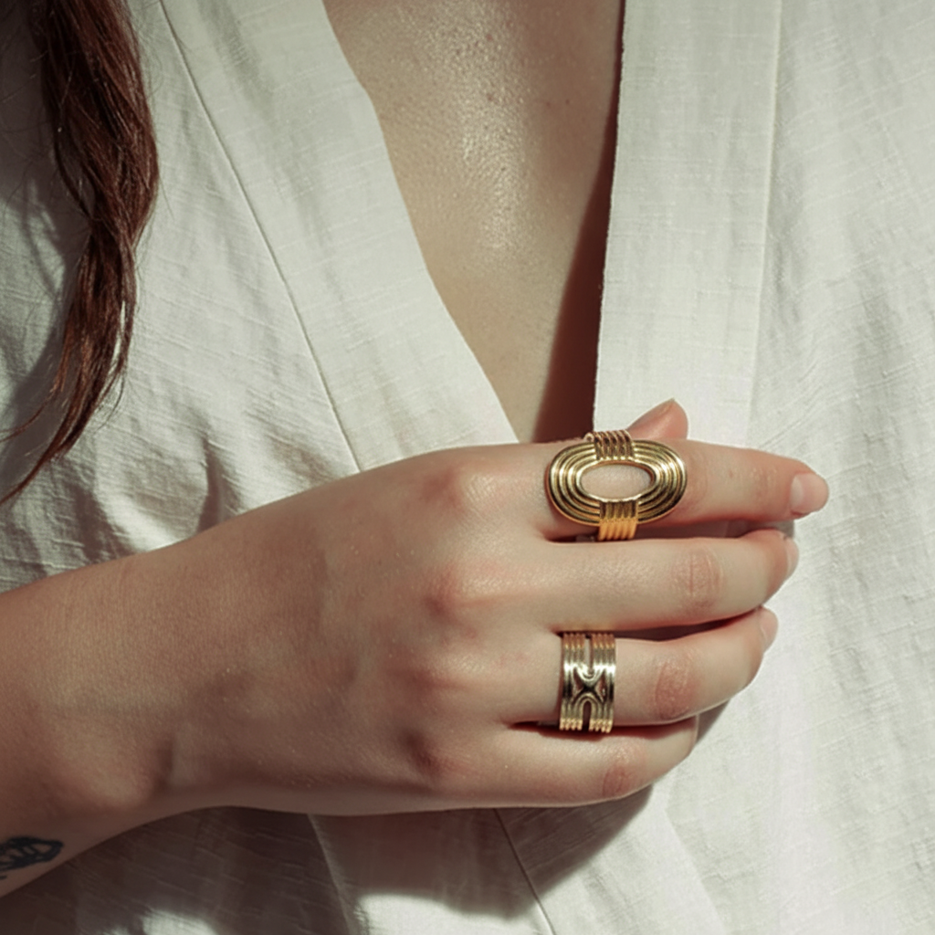 خاتم ذهبي على يد بقميص أبيض