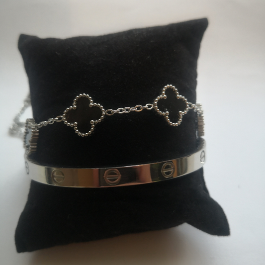 Trendy en Klaver Armbanden Zilver en Zwart - Intero Sieraden