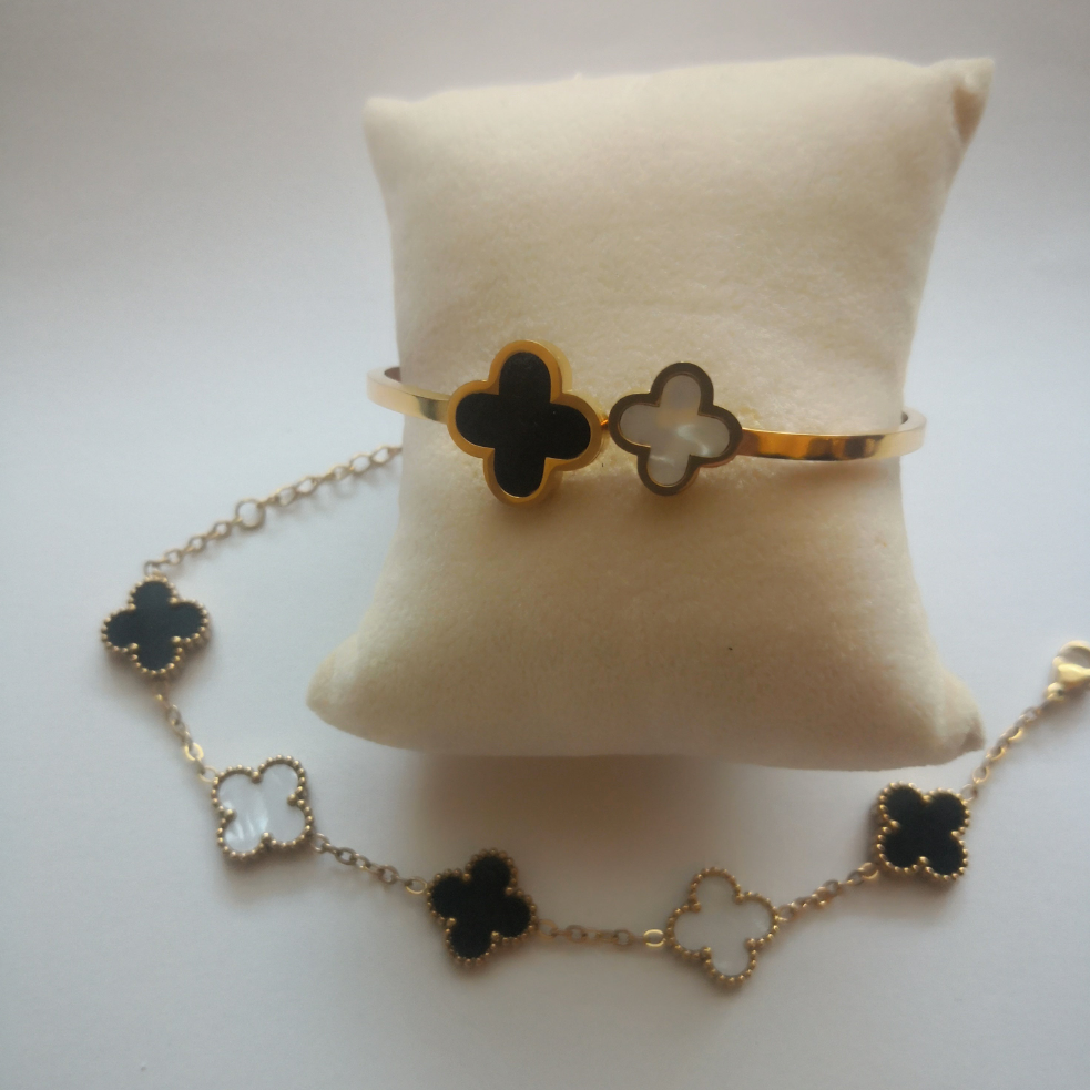 Klaver Armbanden - Goud en Zwart Wit - Intero Sieraden