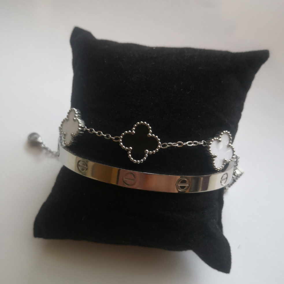 Trendy en Klaver Armbanden - Zilver en Zwart Wit - Intero Sieraden
