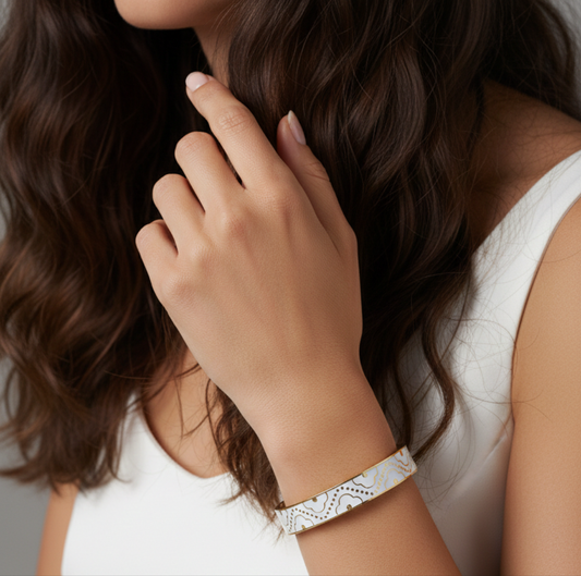 Stainless Steel Bracelet - Gold with White Pattern