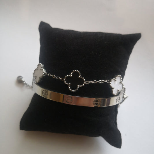 Trendy en Klaver Armbanden - Zilver en Zwart Wit - Intero Sieraden