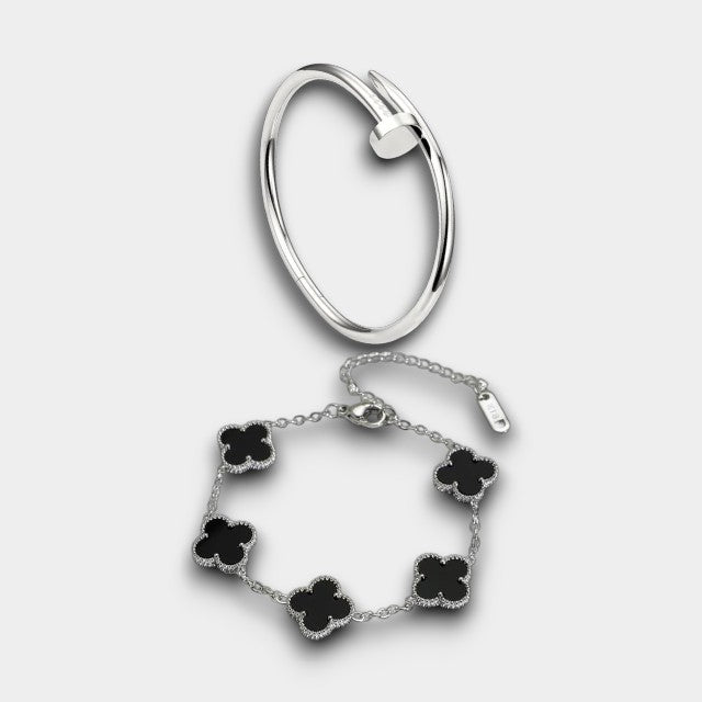 Spijker en Klaver Armbanden Zilver en Zwart - Intero Sieraden