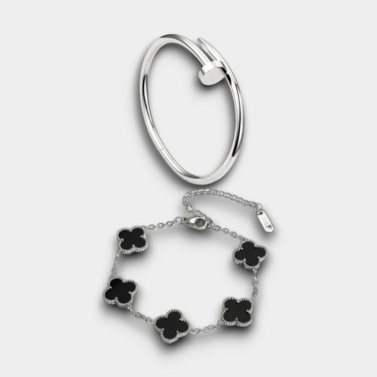 Spijker en Klaver Armbanden Zilver en Zwart - Intero Sieraden