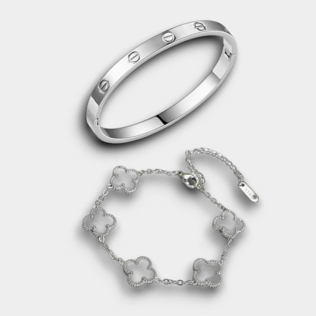 Trendy en Klaver Armbanden Zilver en Wit - Intero Sieraden