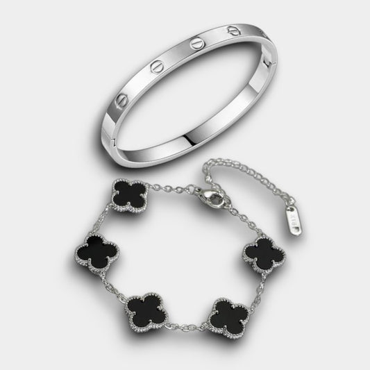 Trendy en Klaver Armbanden Zilver en Zwart - Intero Sieraden