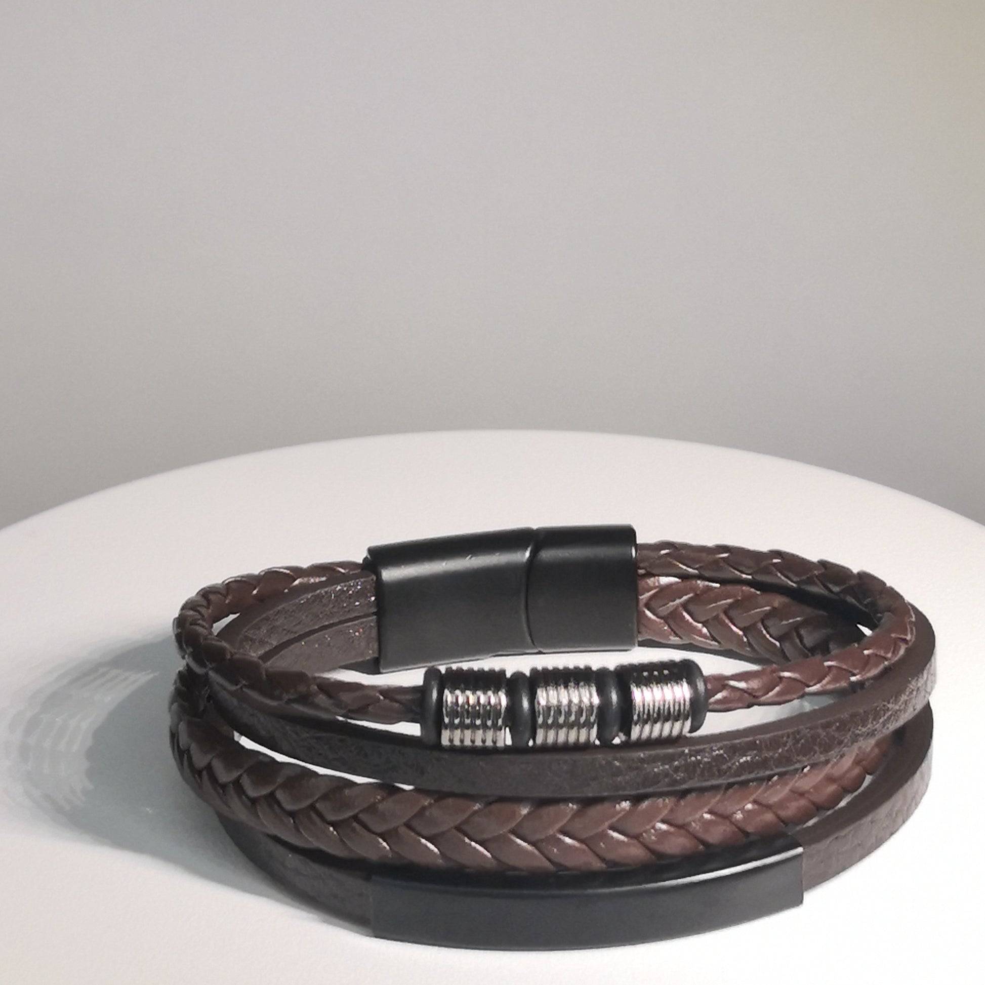Bruine Gevlochten Lederen Armband 4BS - Intero Sieraden