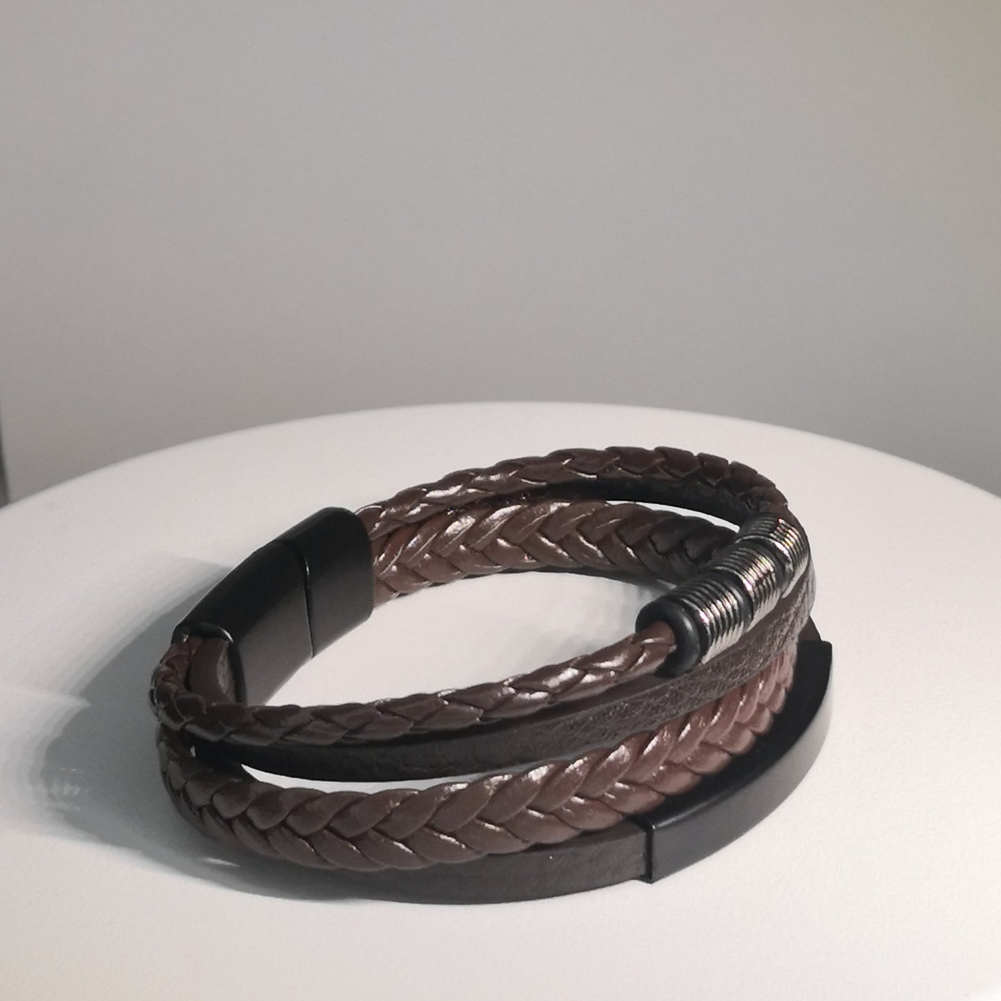 Bruine Gevlochten Lederen Armband 4BS - Intero Sieraden