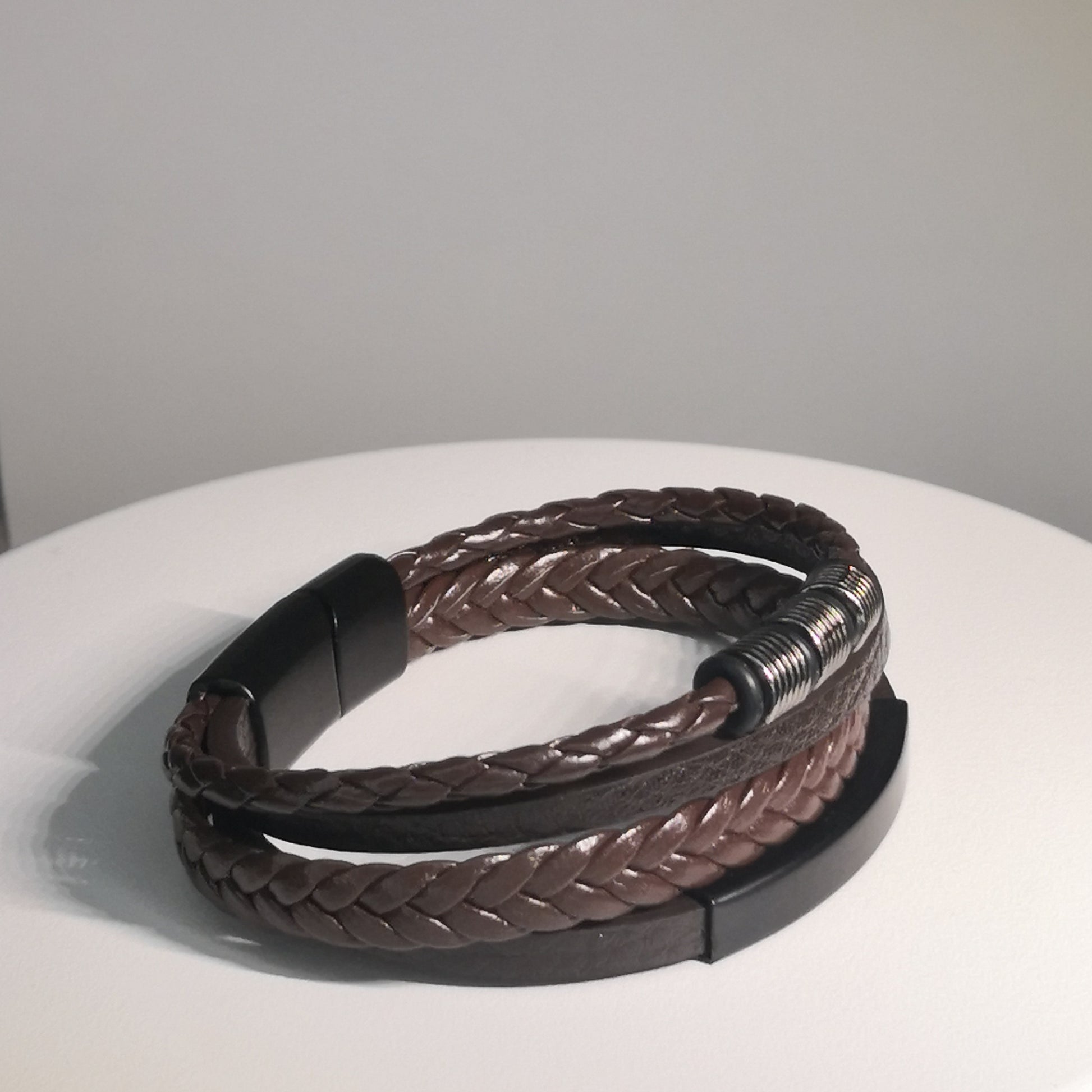 Bruine Gevlochten Lederen Armband 4BS - Intero Sieraden