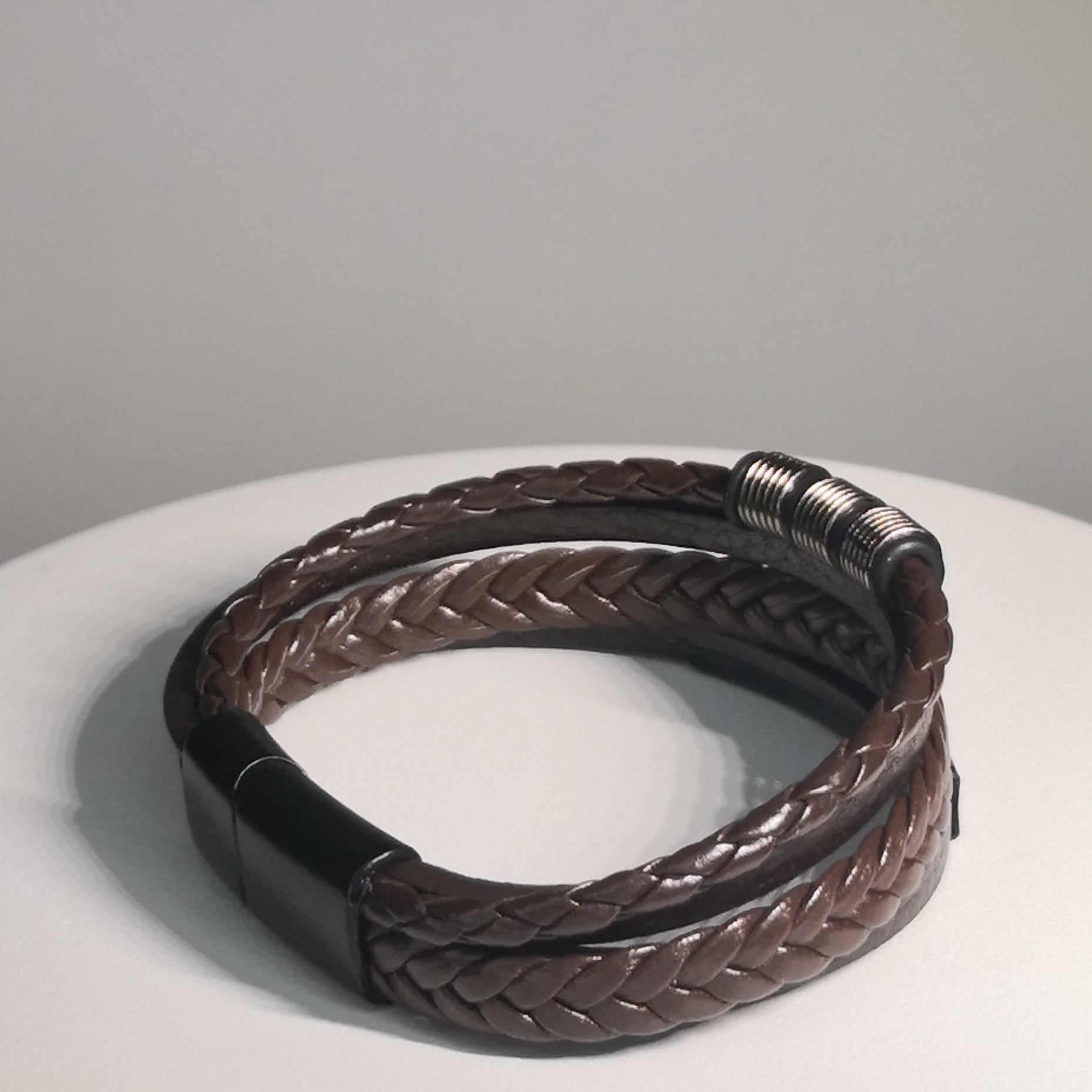Bruine Gevlochten Lederen Armband 4BS - Intero Sieraden