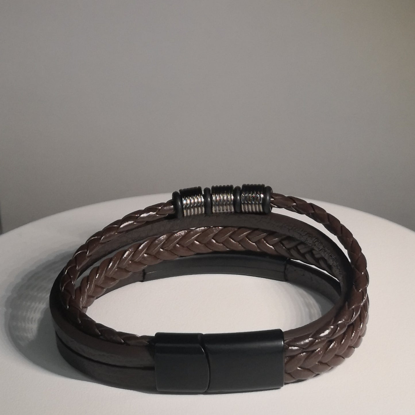 Bruine Gevlochten Lederen Armband 4BS - Intero Sieraden