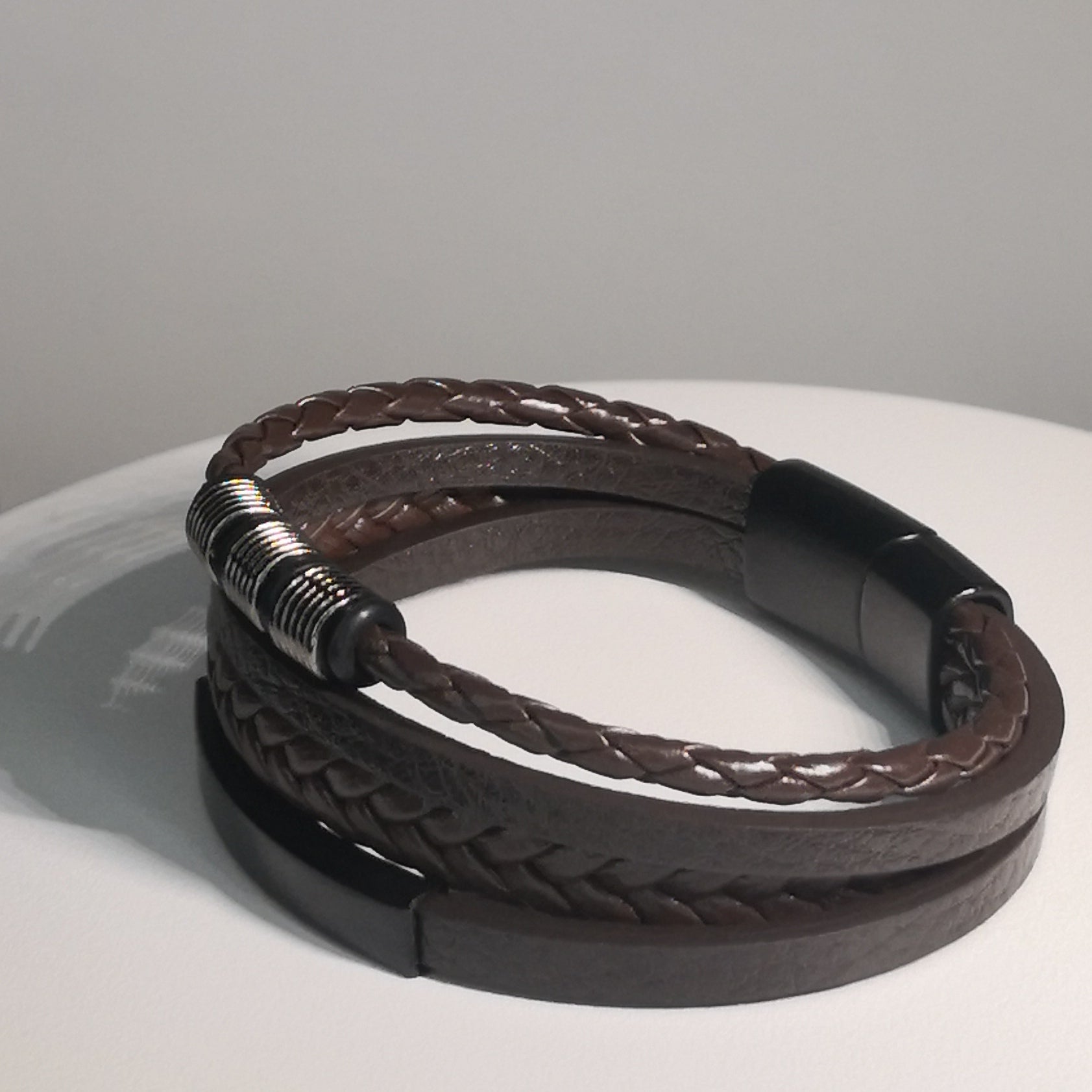 Bruine Gevlochten Lederen Armband 4BS - Intero Sieraden