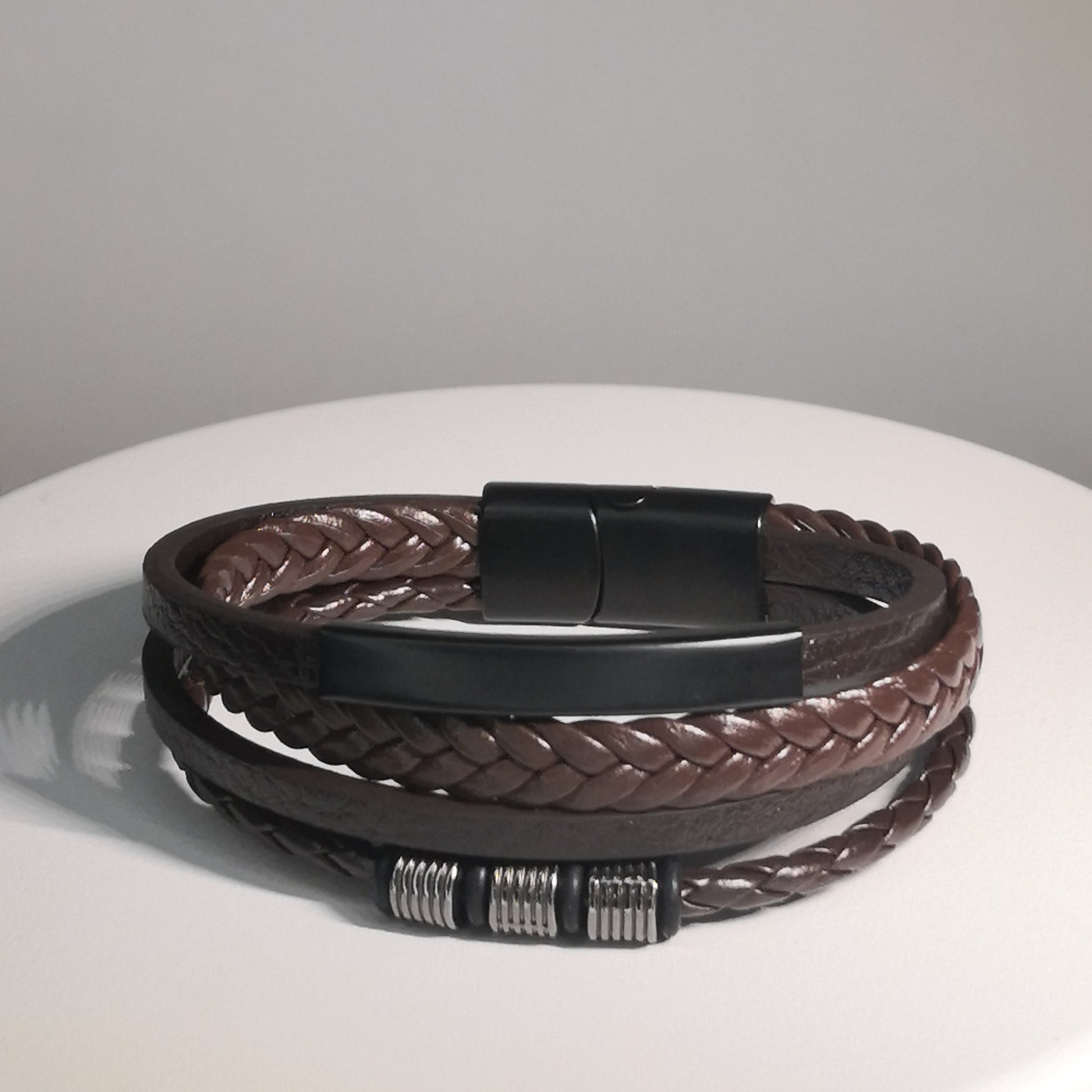 Bruine Gevlochten Lederen Armband 4BS - Intero Sieraden