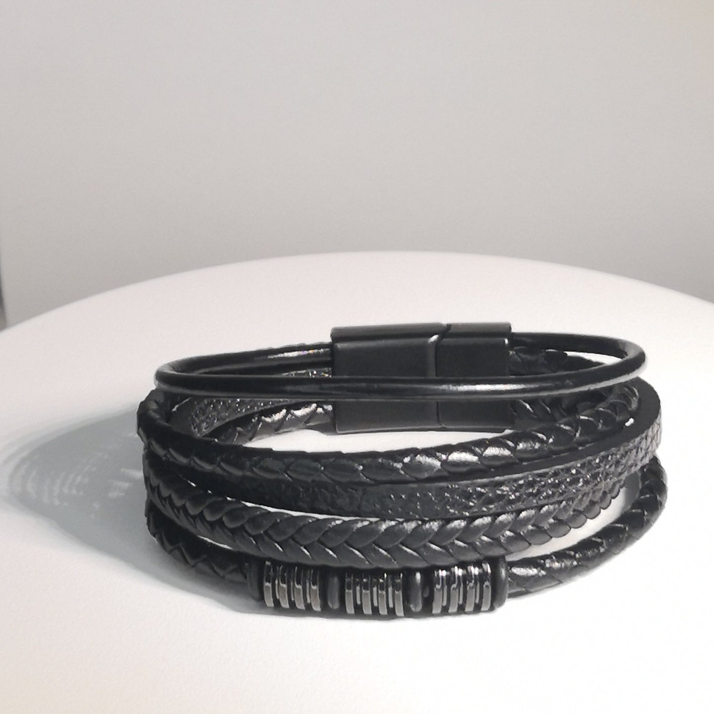 Zwarte Gevlochten Lederen Armband - Intero Sieraden