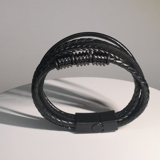 Zwarte Gevlochten Lederen Armband - Intero Sieraden