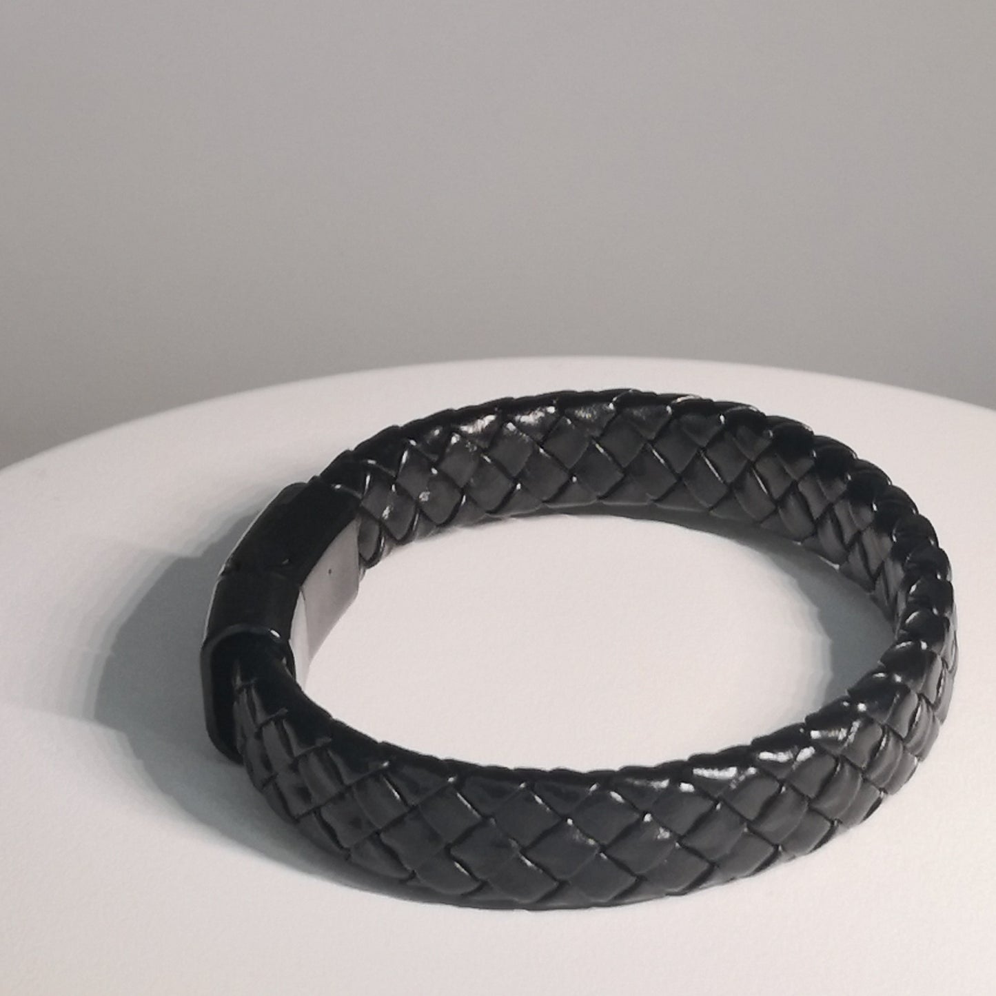 Brede Zwarte Gevlochten Lederen Armband - Intero Sieraden