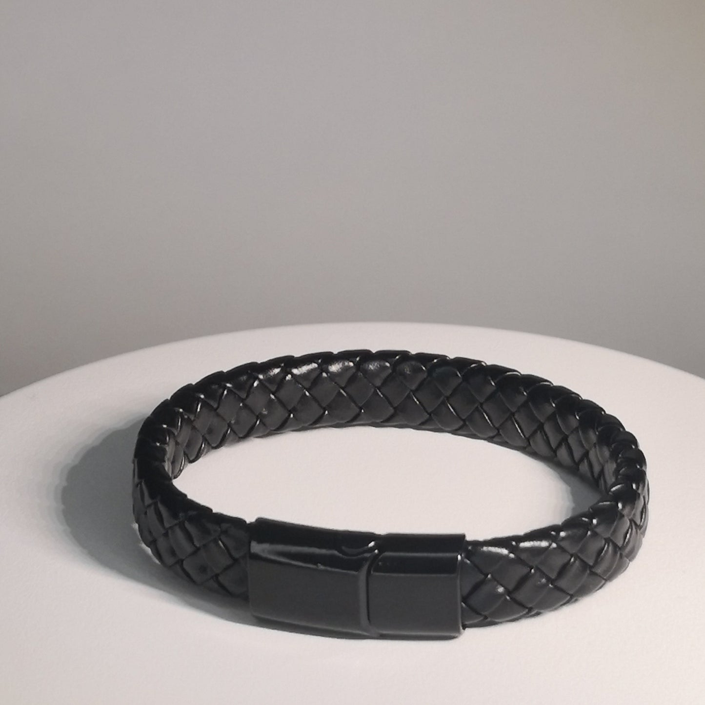 Brede Zwarte Gevlochten Lederen Armband - Intero Sieraden