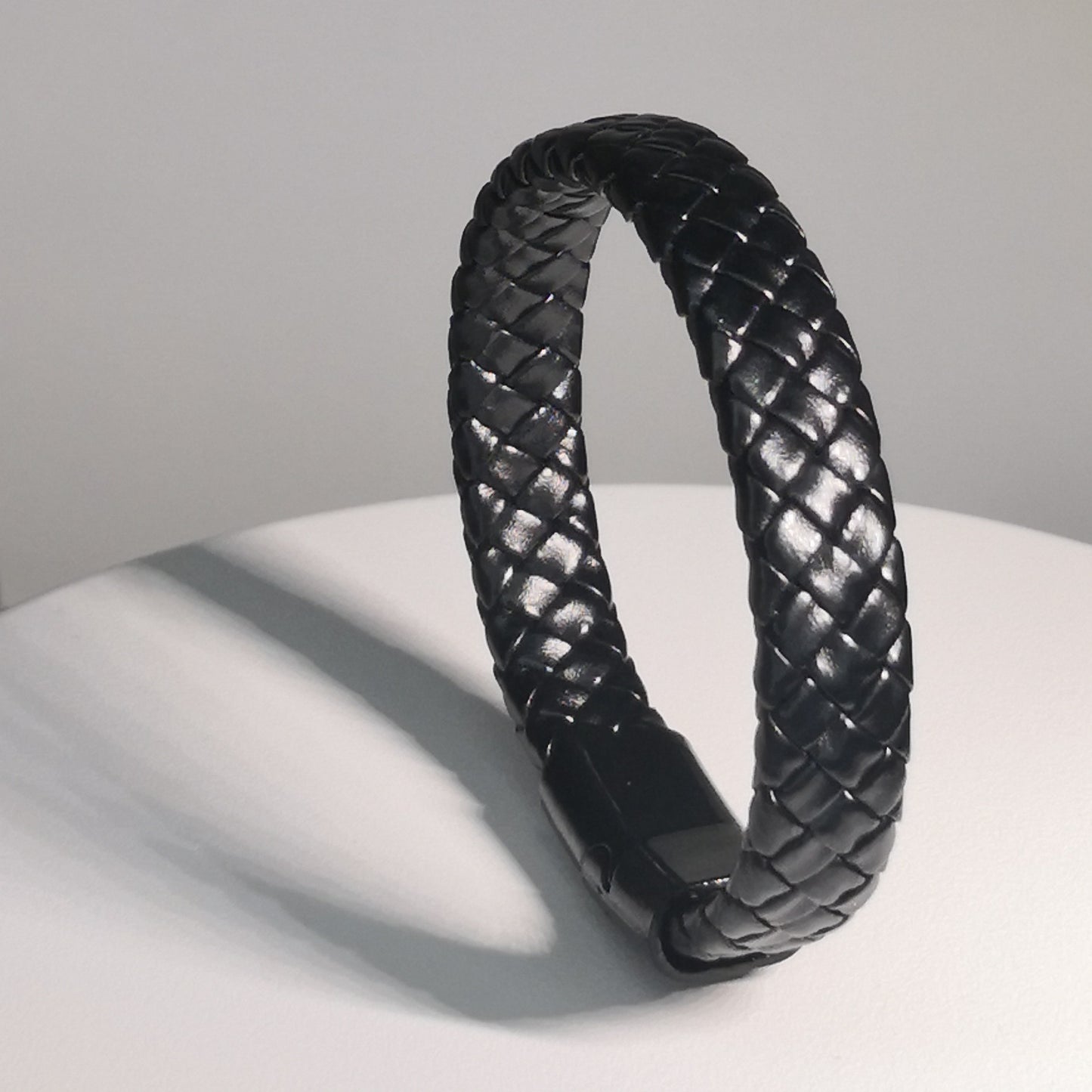 Brede Zwarte Gevlochten Lederen Armband - Intero Sieraden