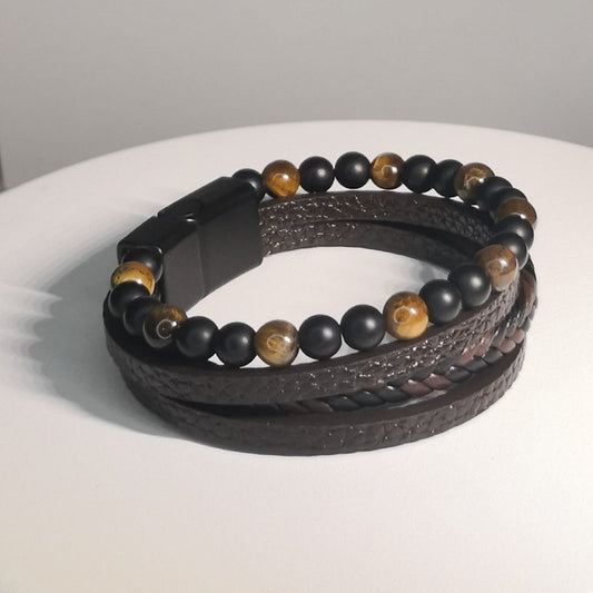 Gelaagde Gevlochten Lederen Armband - Bruin - Intero Sieraden