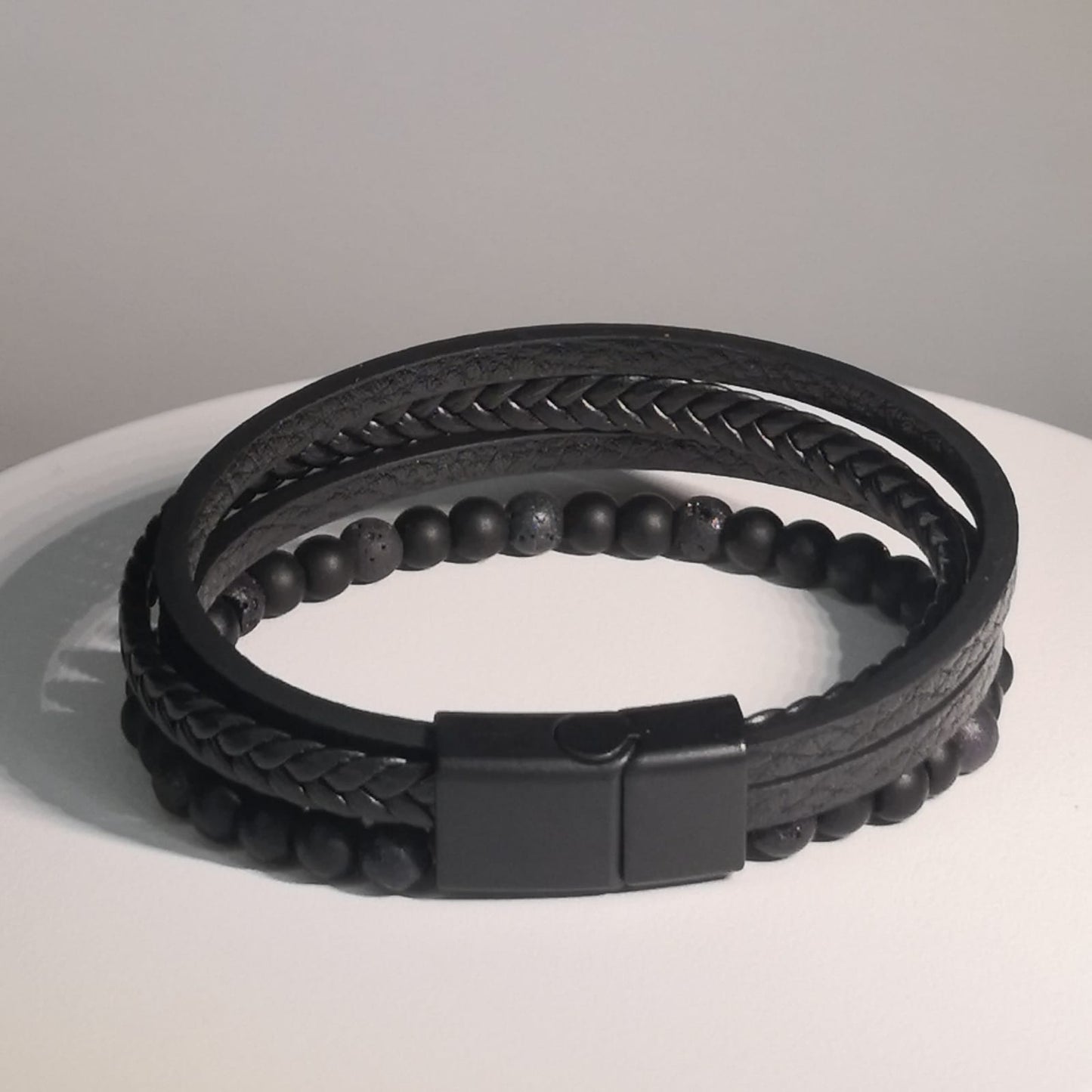 Gelaagde Gevlochten Lederen Armband - Zwart - Intero Sieraden