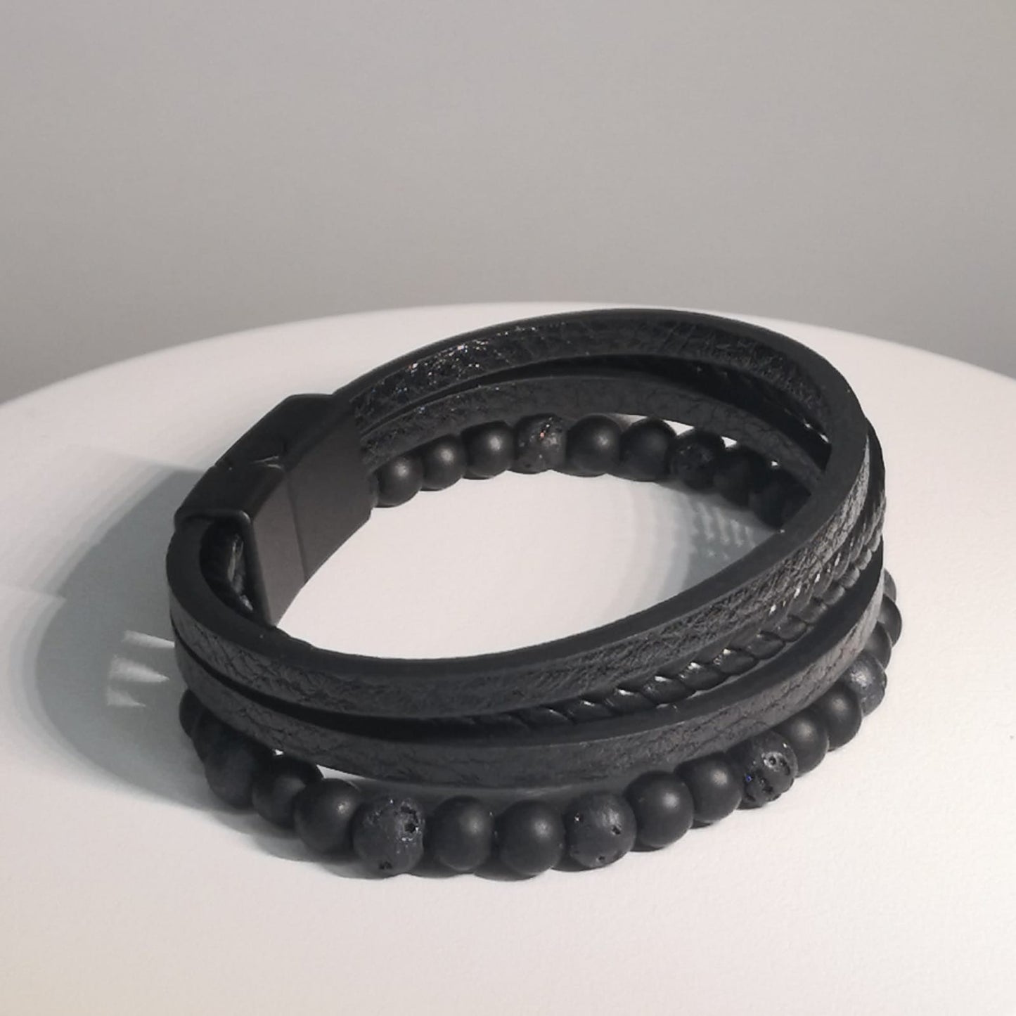 Gelaagde Gevlochten Lederen Armband - Zwart - Intero Sieraden
