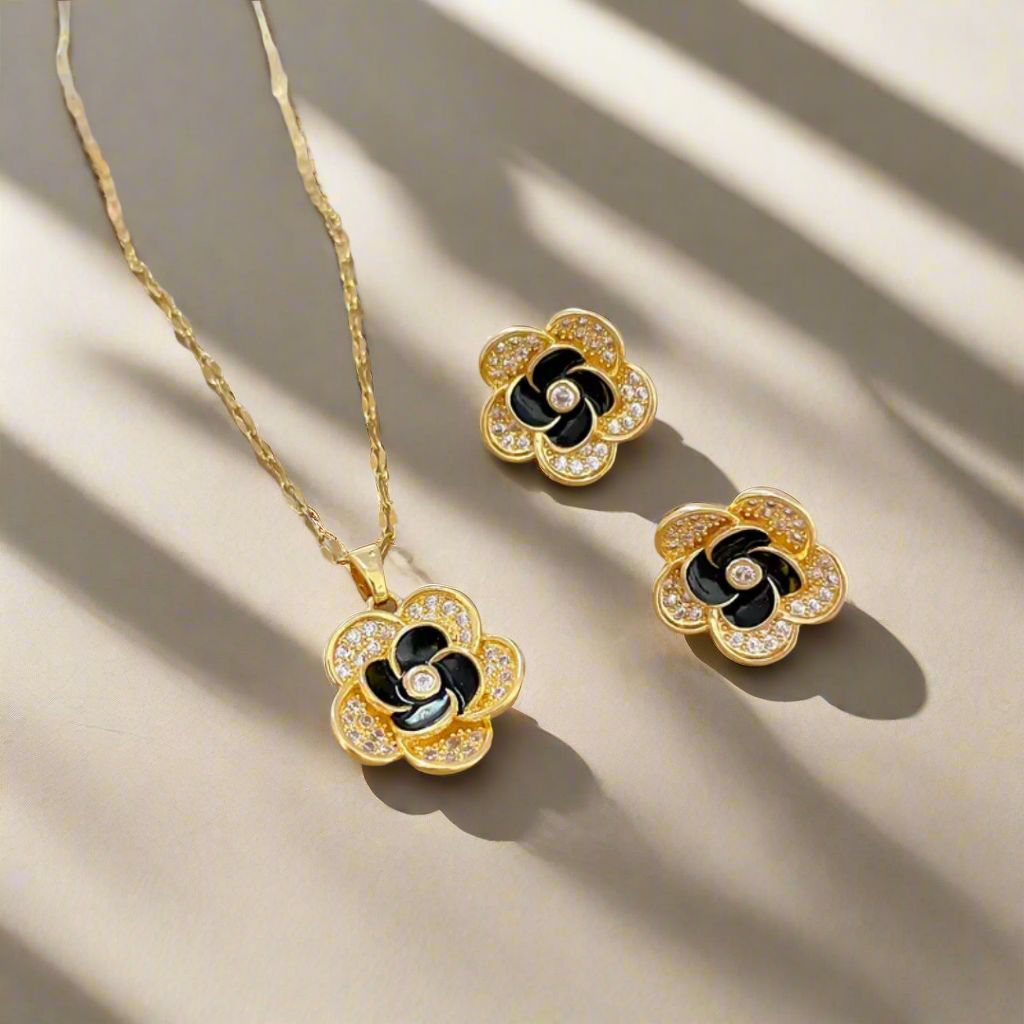 Zwart-Gouden Bloemenset - Intero Sieraden
