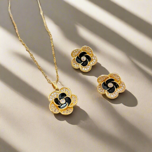 Zwart-Gouden Bloemenset - Intero Sieraden