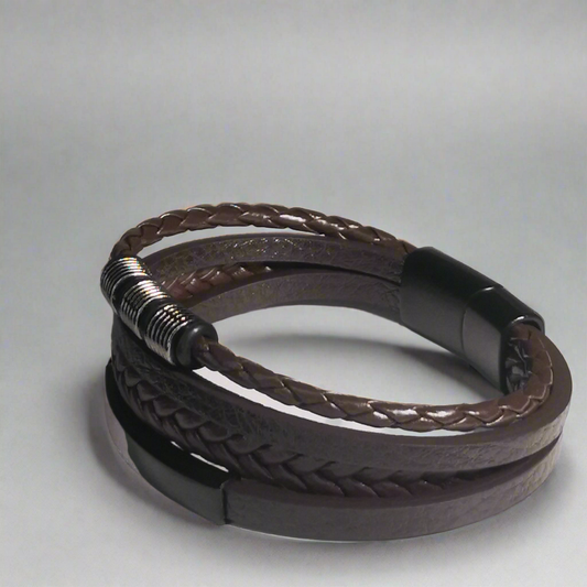 Bruine Gevlochten Lederen Armband 4BS - Intero Sieraden