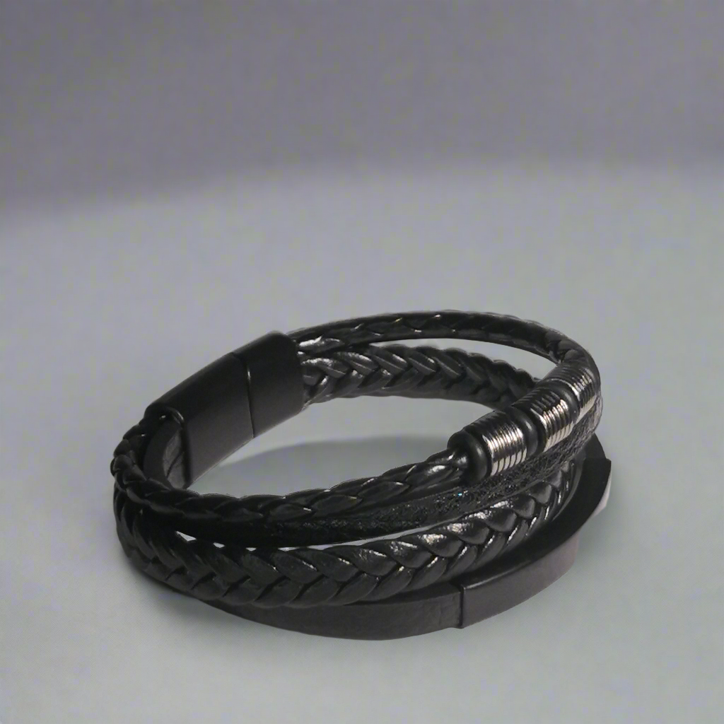 Zwarte Gevlochten Lederen Armband 4Zz - Intero Sieraden