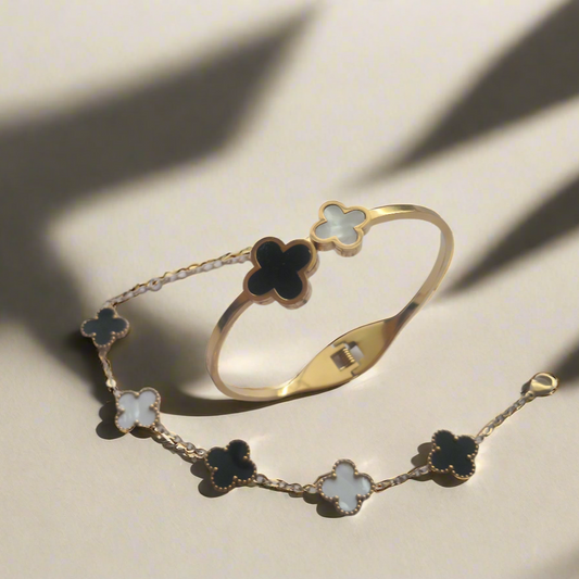 Klaver Armbanden - Goud en Zwart Wit - Intero Sieraden