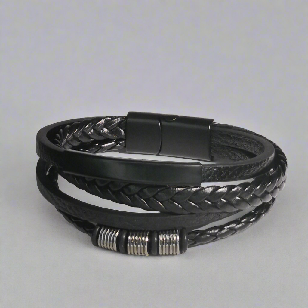 Zwarte Gevlochten Lederen Armband 4Zz - Intero Sieraden