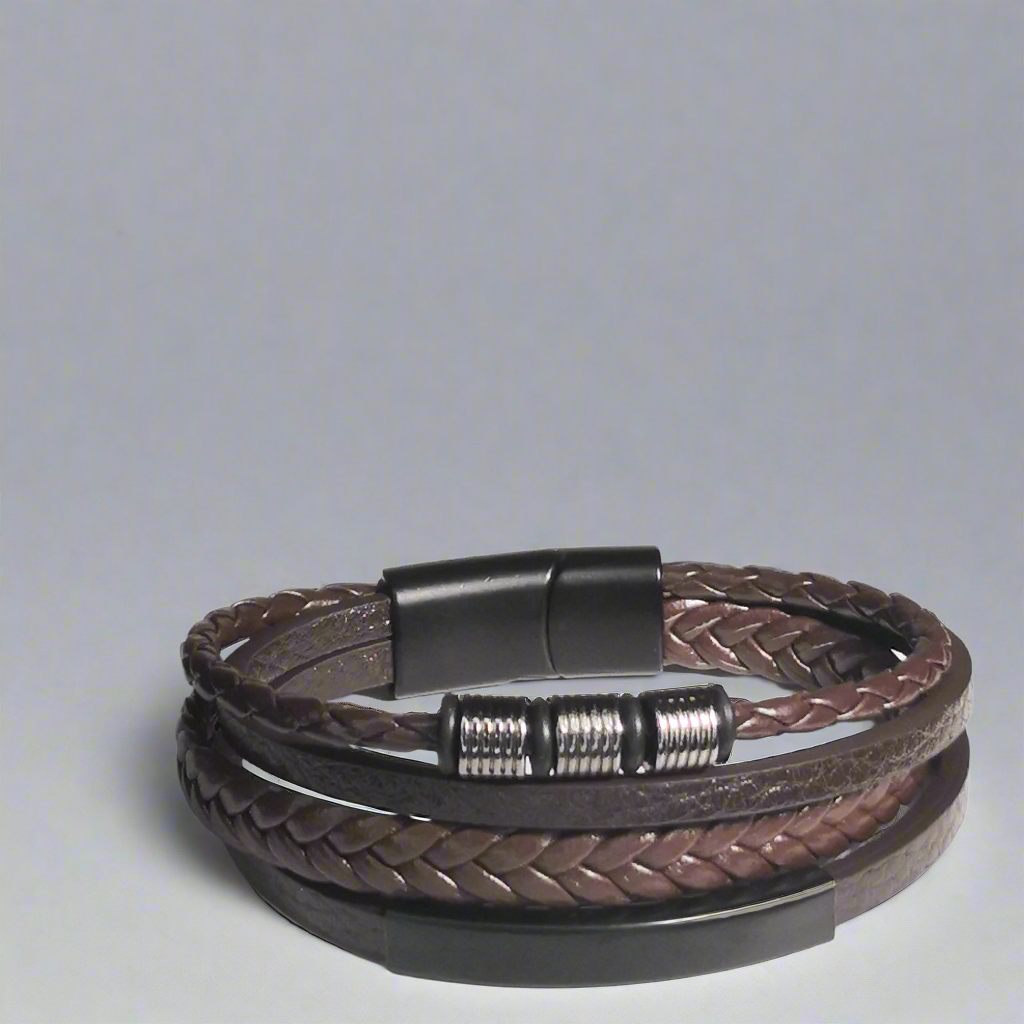 Bruine Gevlochten Lederen Armband 4BS - Intero Sieraden