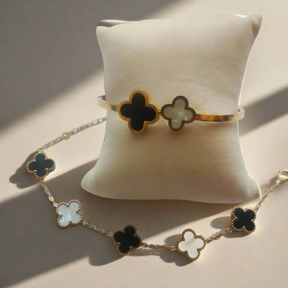 Klaver Armbanden - Goud en Zwart Wit - Intero Sieraden