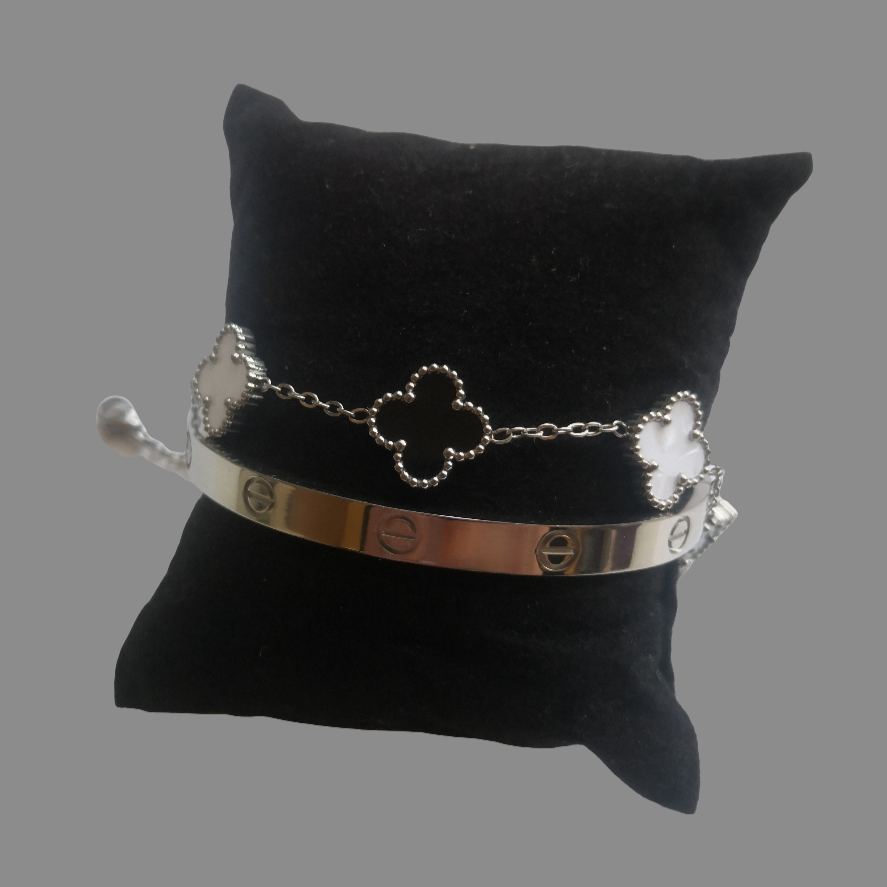 Trendy en Klaver Armbanden - Zilver en Zwart Wit - Intero Sieraden