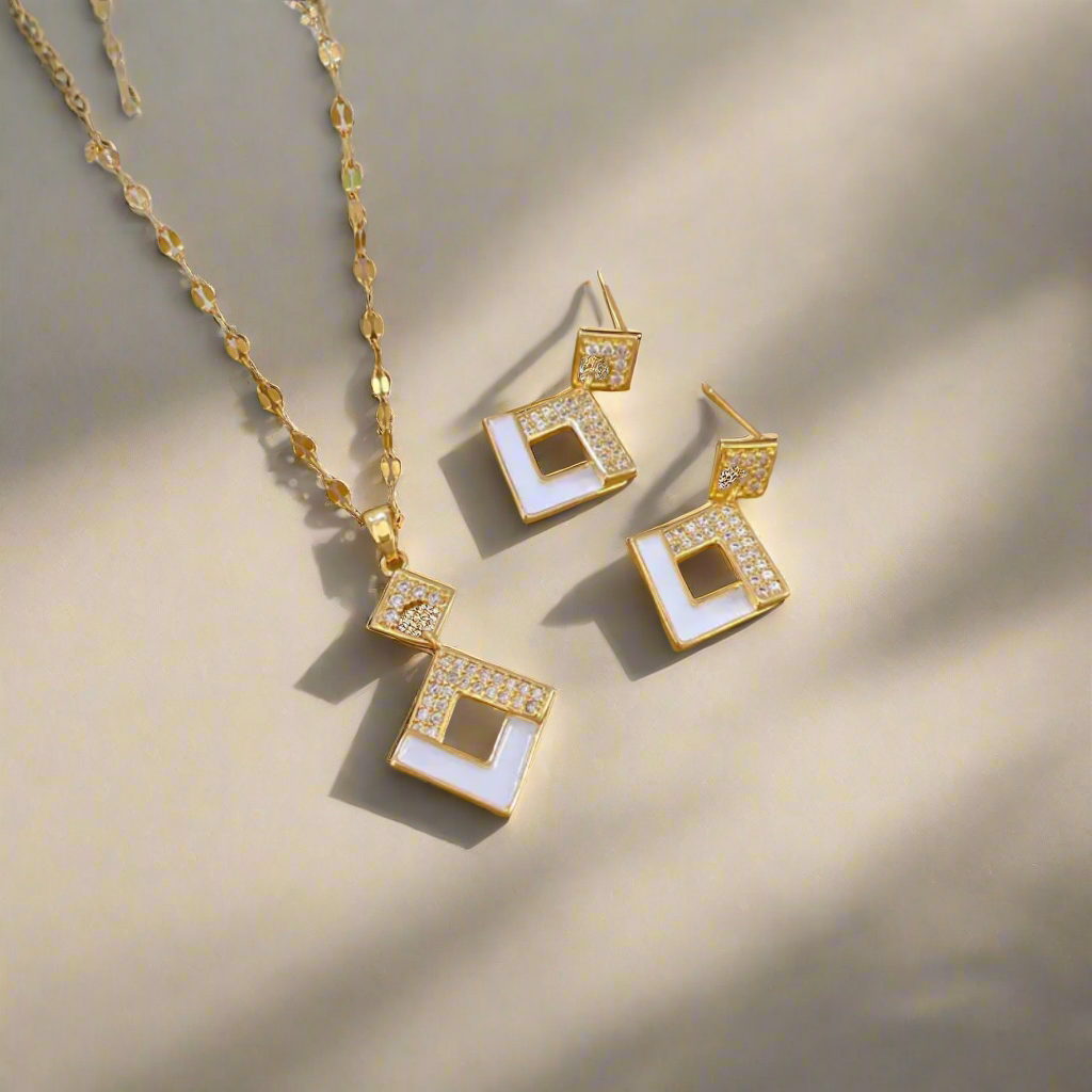 Geometrische Witte Sieradenset - Intero Sieraden