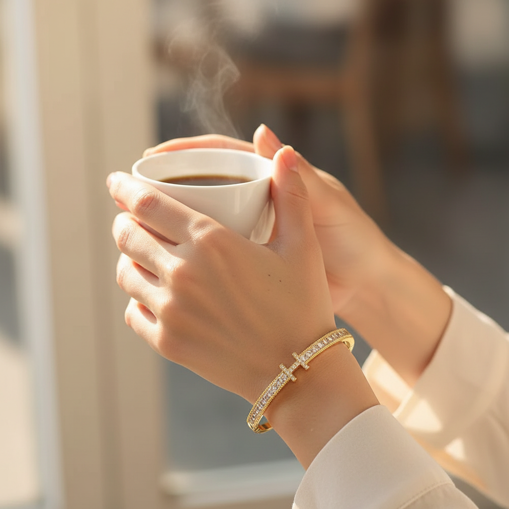 أسوارة H ذهبية مع قهوة