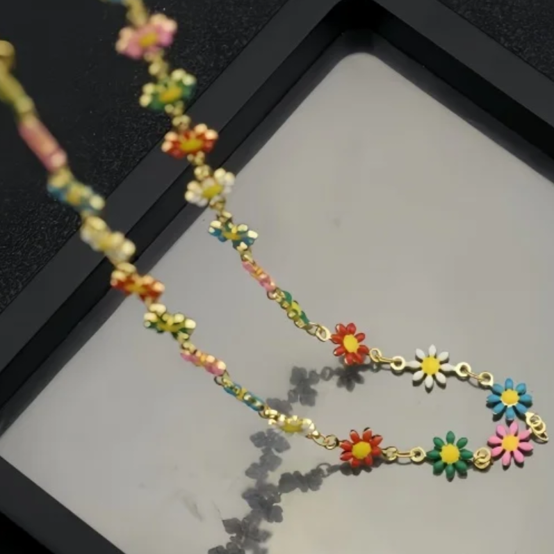 Ketting Daisy Bloemen | Kleurrijk & Waterproof Stainless Steel