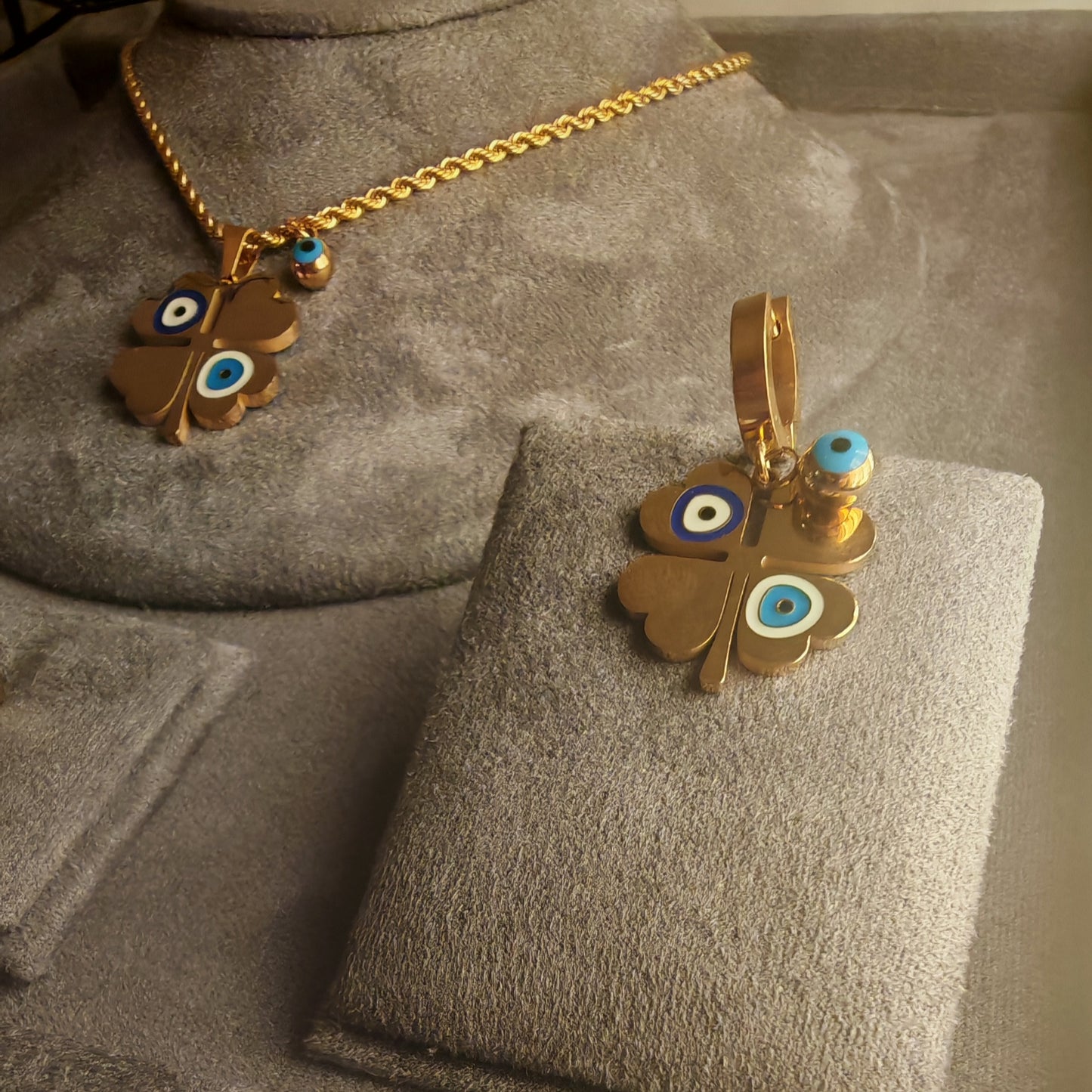Klaverblad-set met Nazar-oog – geluk & bescherming in stijl