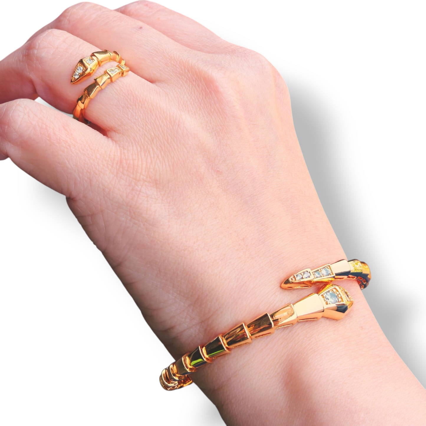 Goudkleurige Slangen Armband & Ring Set – Roestvrij Staal