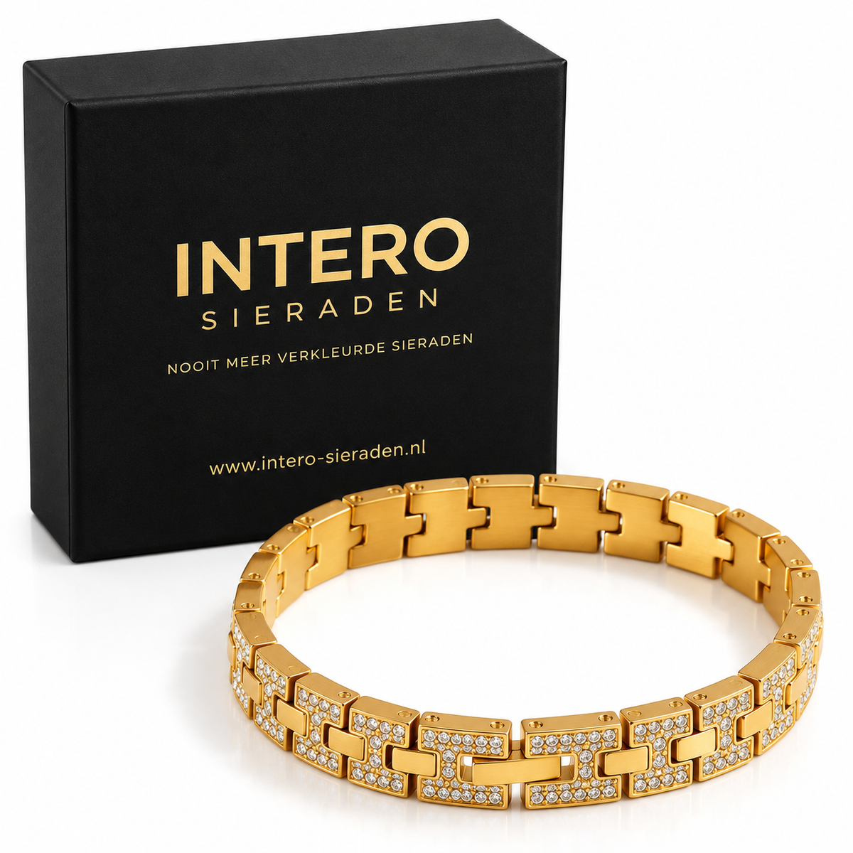 Schakels Armband Stainless Steel – 18K Verguld met Fonkelende Steentjes | Intero Sieraden
