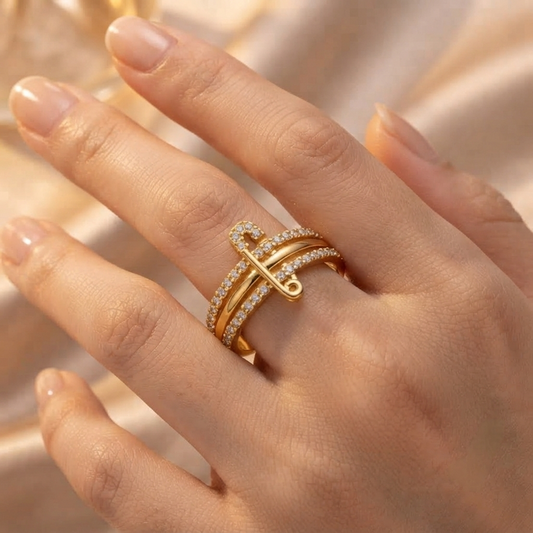 Gouden Veiligheidsspeld Ring – Verstelbaar – Stainless Steel