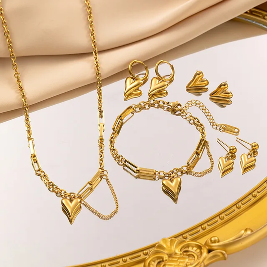 Klassieke Gouden Hartenset met 3 verschillende oorbellen - Intero Sieraden