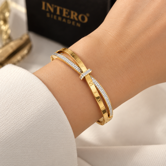 Roma Luxe Bangle – Goud met steentjes | Stainless Steel | Waterproof