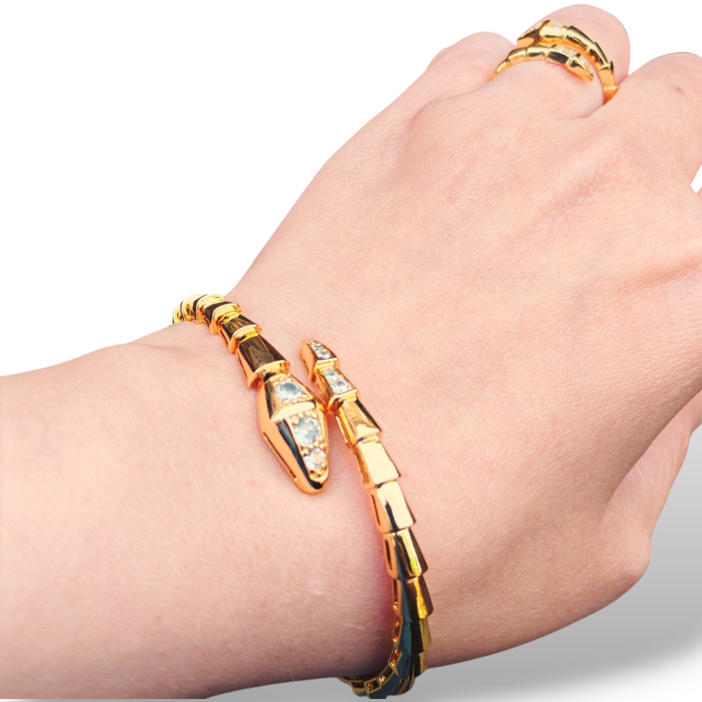Goudkleurige Slangen Armband & Ring Set – Roestvrij Staal