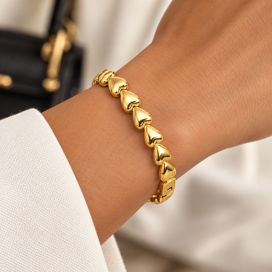 Gouden Hartjes Armband | 18K Verguld | Stainless Steel | Waterproof