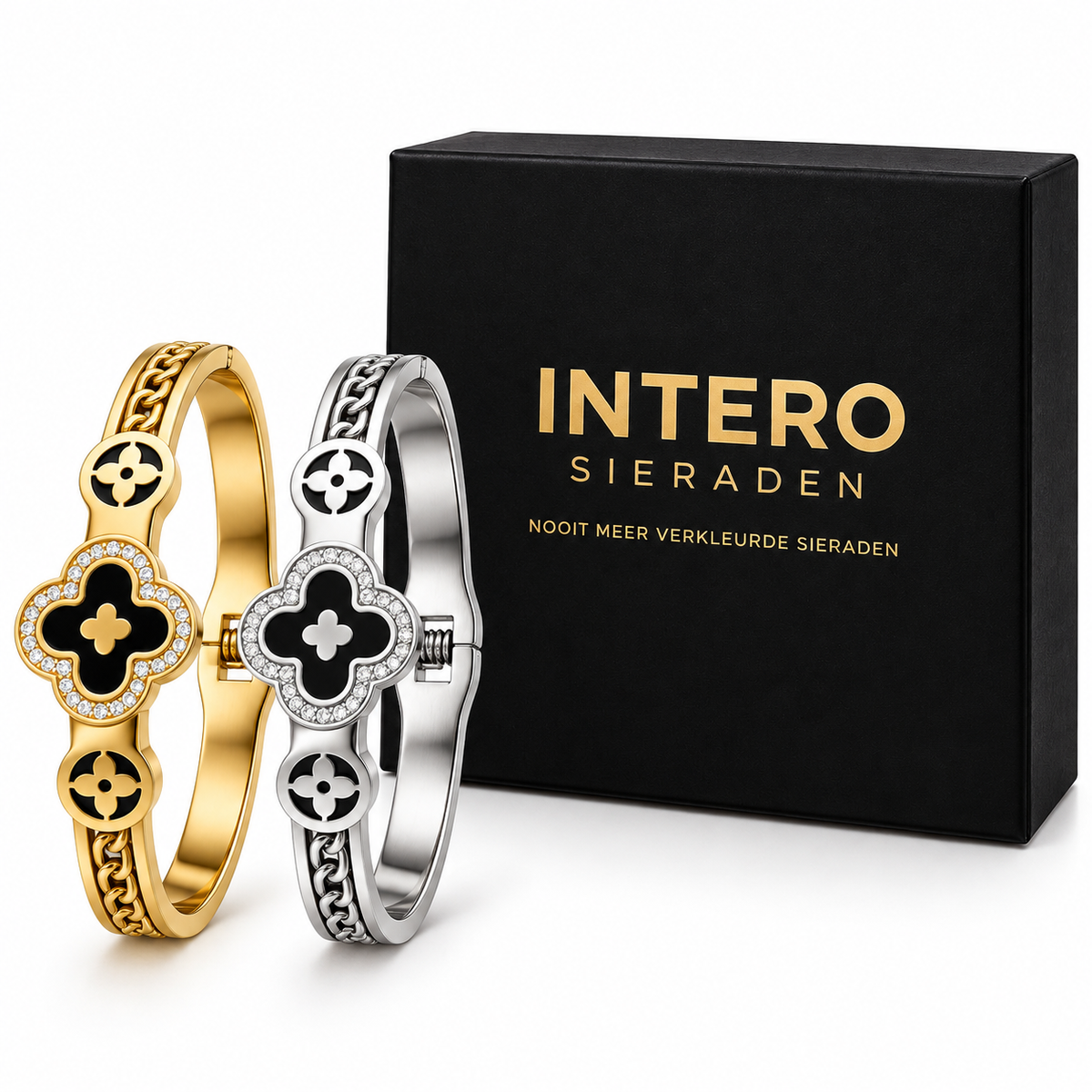 Klaver Bangle Armband Stainless Steel – Goud & Zilver | Intero Sieraden