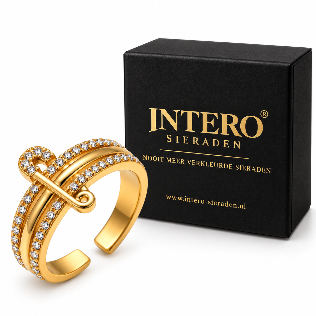 Gouden Veiligheidsspeld Ring – Verstelbaar – Stainless Steel