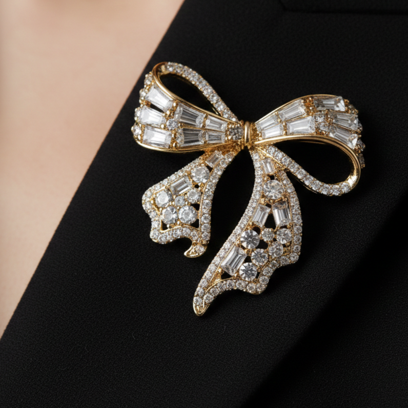 Broche Strik Goudkleurig met Kristallen Luxe