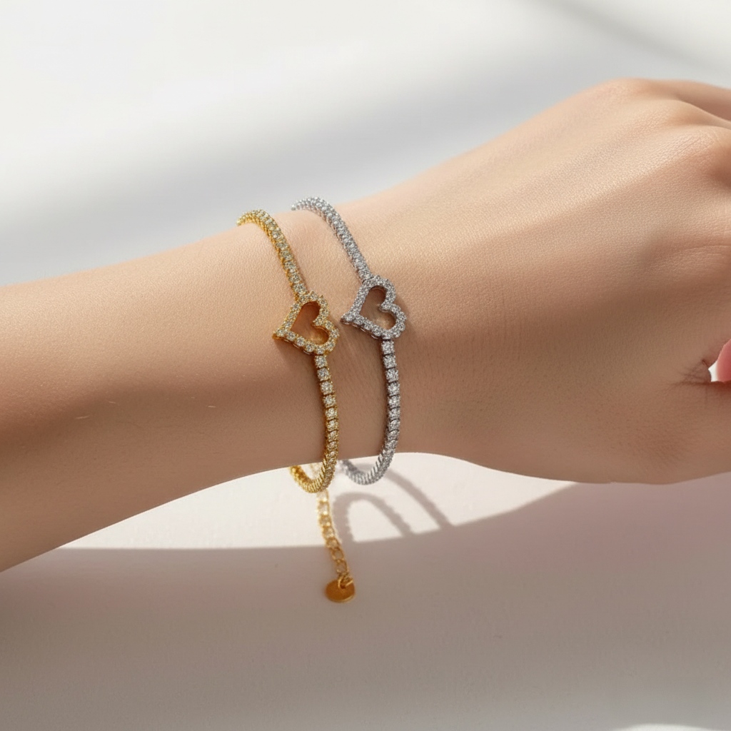 Tennis Armband met Kristal Hart - Roestvrij Staal